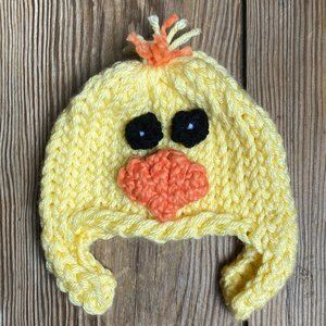 Handmade Knit Newborn Hat Yellow Duck Ear Flap